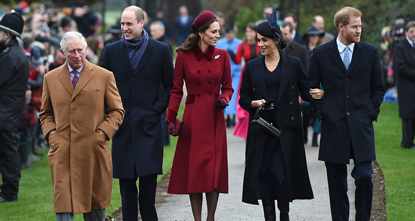 Meghan Markle in princ Harry, princ Charles, princ William in Kate Middleton